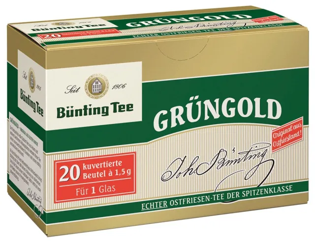 B&uuml;nting tea Gr&uuml;ngold herbata wschodniofryzyjska 20 x 1,5g kopertowane torebki herbaty