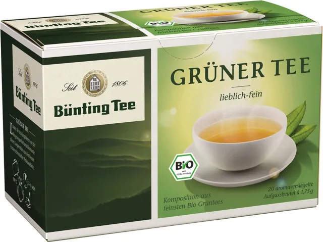 B&uuml;nting tea zielona herbata słodka- drobna 20 x 1,75g torebki herbaty, organiczna