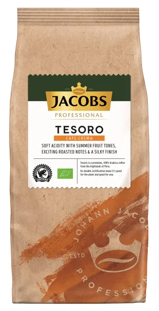 Jacobs Tesoro Cafe Crema 8 x 1kg całe ziarna, organiczna, Rainforest Alliance