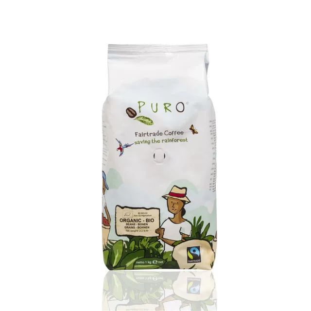 Puro Fairtrade Organic 9 x 1kg całe ziarno, organiczny sprawiedliwy handel
