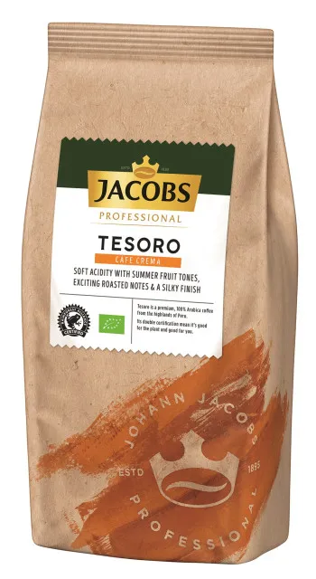 Jacobs Tesoro Cafe Crema 8 x 1kg całe ziarna, organiczna, Rainforest Alliance