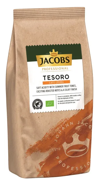 Jacobs Kawa ziarnista Tesoro Caf&eacute; Crema 1 kg, organiczna, certyfikat RA