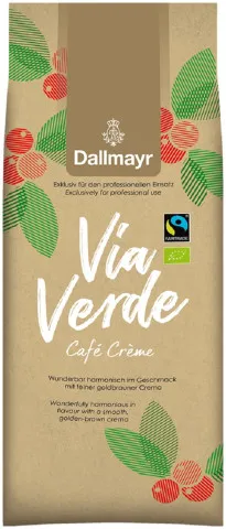 Dallmayr Kawa ziarnista Via Verde Caf&eacute; Cr&egrave;me 1 kg, organiczna Fairtrade kawa ziarnista