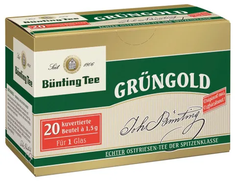 B&uuml;nting tea Gr&uuml;ngold herbata wschodniofryzyjska 20 x 1,5g kopertowane torebki herbaty